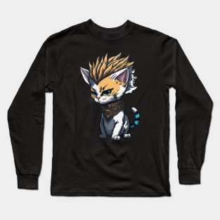 Rock n Roll Metalhead Punk Cat with Mohawk Hairstyle Long Sleeve T-Shirt